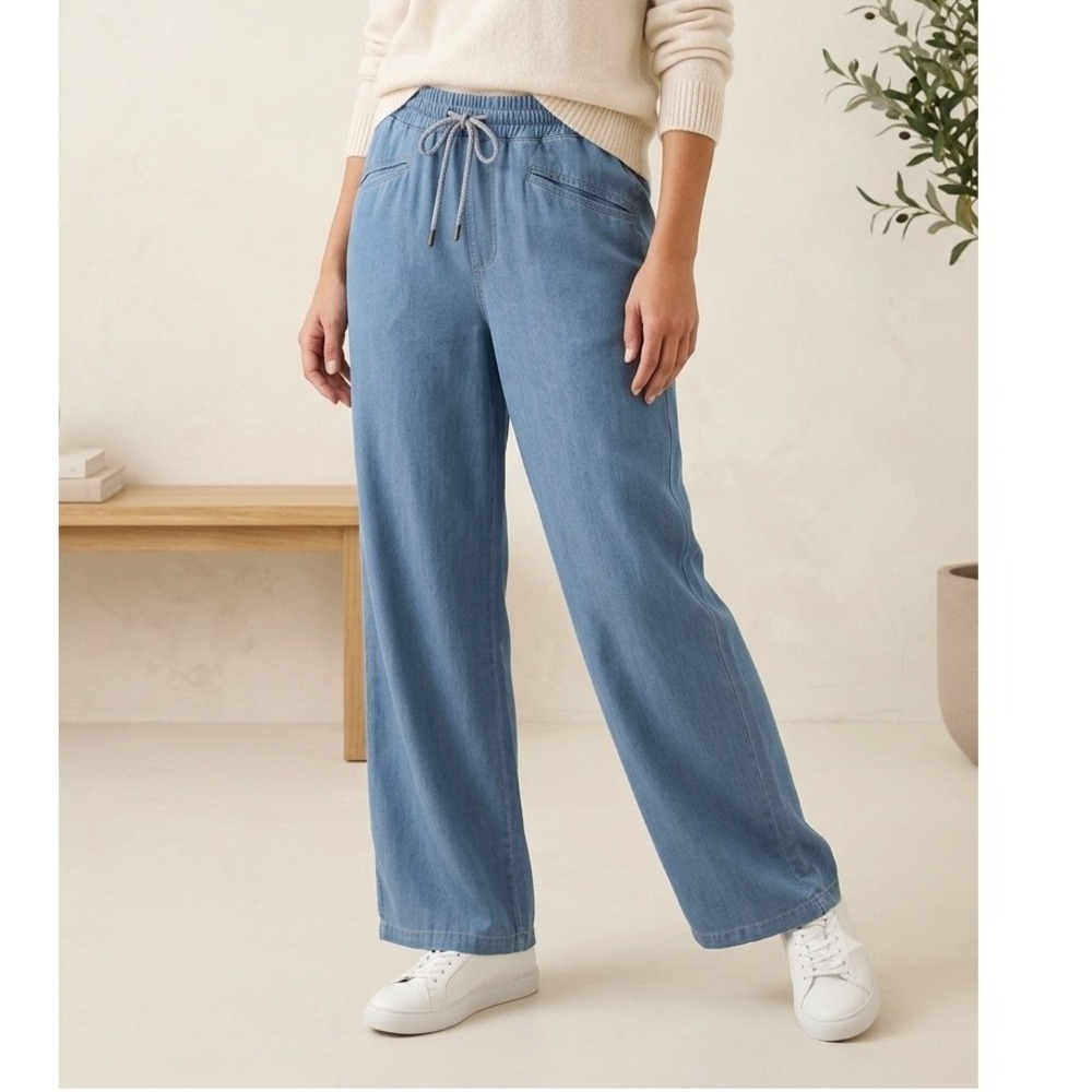 Unbranded‎ Women Light Blue Wide Leg Drawstring Elastic Waist Pants Small